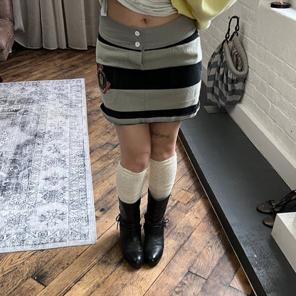 a bathing ape preppy greige black bape patch striped polo style mini skirt