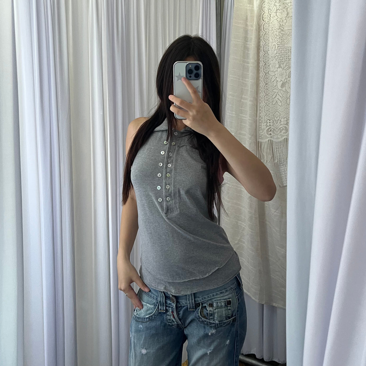 Sexy Woman Grey Pink Contrast Arm Collared Polo Vest Top