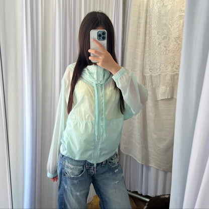 Icey Mint Blue Ruched Sporty Translucent Track Jacket
