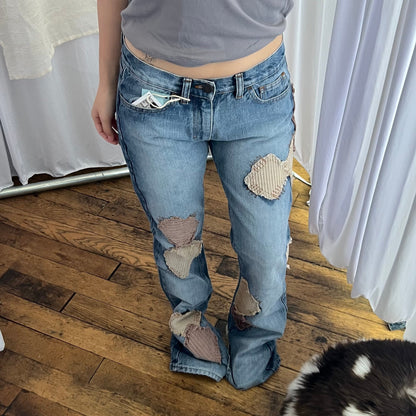 Bray Steven Alan Medium Wash Low Rise Straight Leg Patchwork Bootcut Denim Jeans