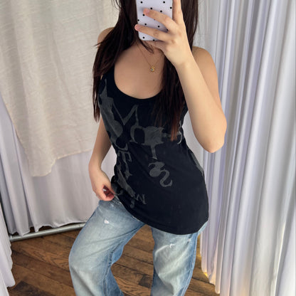 Miss Sixty Black Grey Velvet Graphic Tank Top