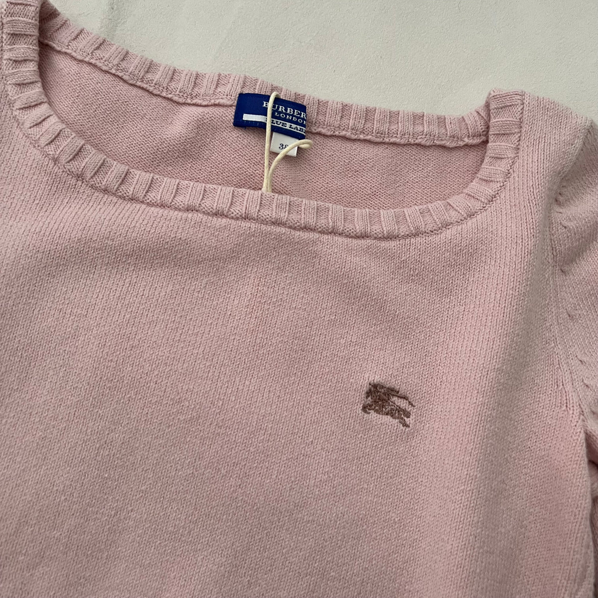 Burberry Baby Pink Ribbed Neck Half Sleeve Cotton Knit Sweater