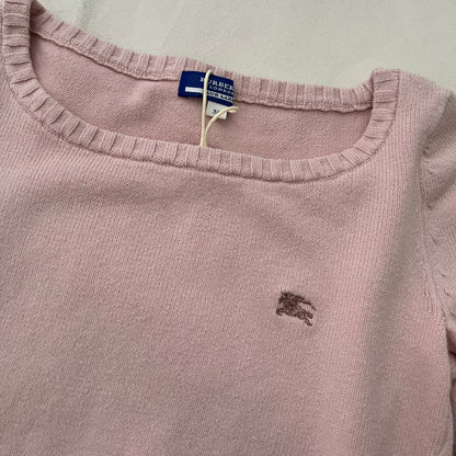 Burberry Baby Pink Ribbed Neck Half Sleeve Cotton Knit Sweater