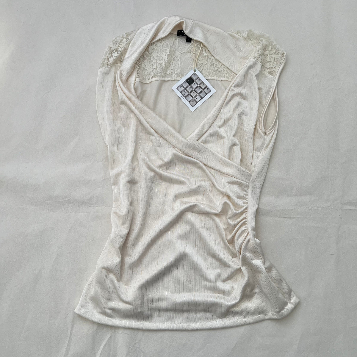 Cream Morgan De Toi Viscose Lace Wrap Style Draped Blouson Vest