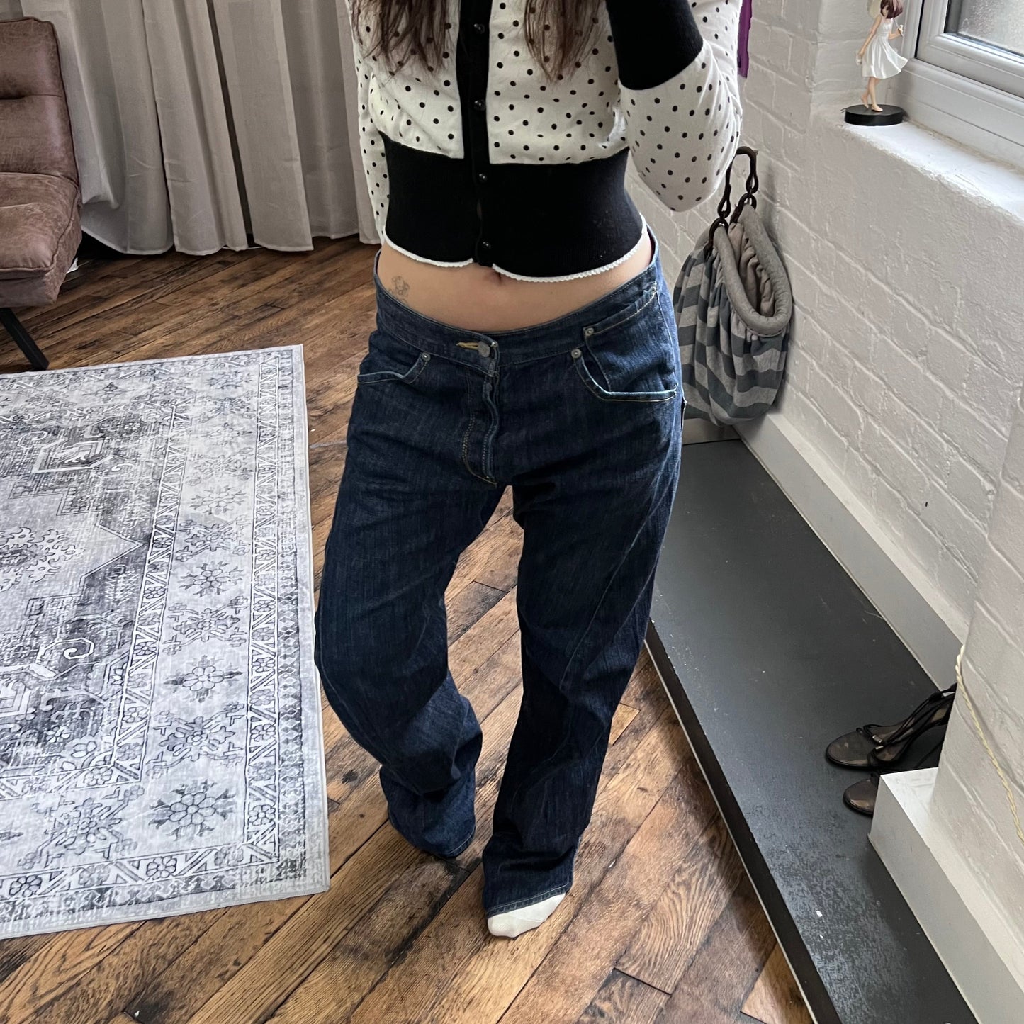 levi's engineered navy indigo back buckle 3d engineering wide leg baggy jeans