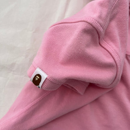 Pink Bape Cap Sleeve Ruched Crop Babydoll Tunic Hoodie