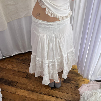Cotton Cottage Eurosummer White Ruched Midi Skirt