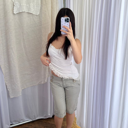 Taupe Beige Sailor Button Jennyfer Low Rise Crop Capri Trousers