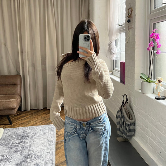 vintage dkny beige asymmetric long sleeve knit sweater