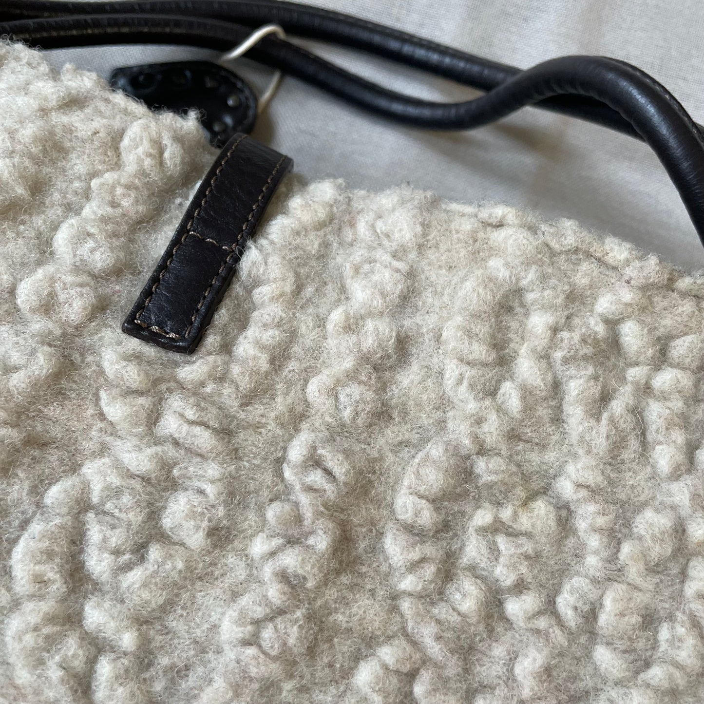 coquette boho roberto gandolfi cream mouton wool dark brown leather puff heart charm shoulder bag