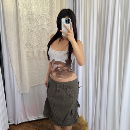 Ab/Soul Khaki Brown Asymmetric Zip Puff Hem Utility Midi Skirt