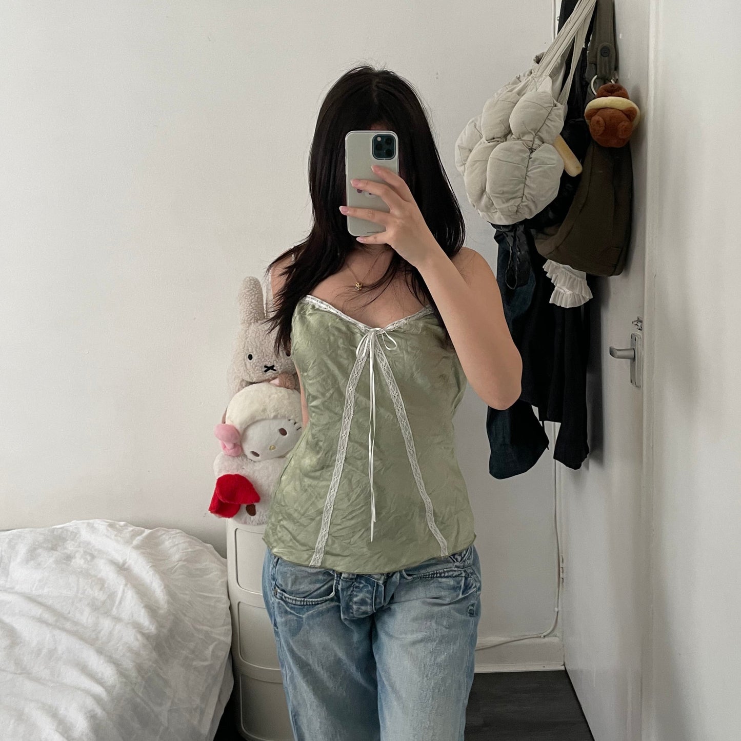 pianori silk fairy eurosummer pistachio green lacey camisole