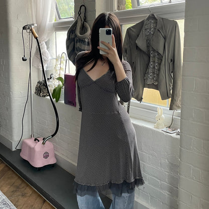 Vive Maria Dusy 紫色挤奶女工波点七分袖修身中长连衣裙