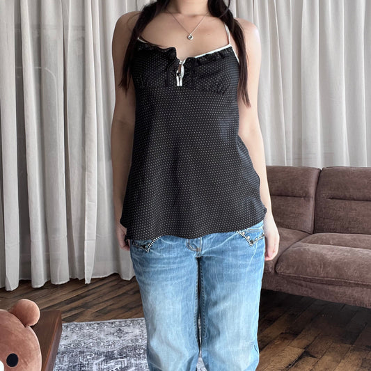 Promod Black Polka Dot White Built In Strap Camisole