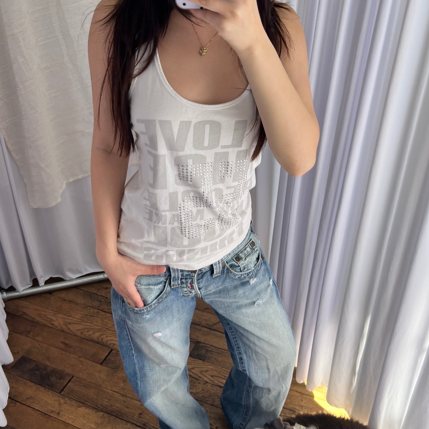 NDM I Love Nice People Who Make Cool Things Grey Studded Graphic Tank