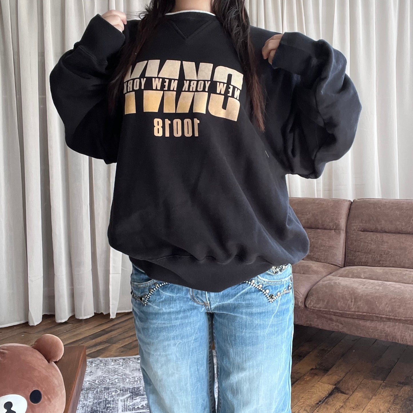 Vintage 90s Dkny Black Long Sleeve Graphic Text Sweater