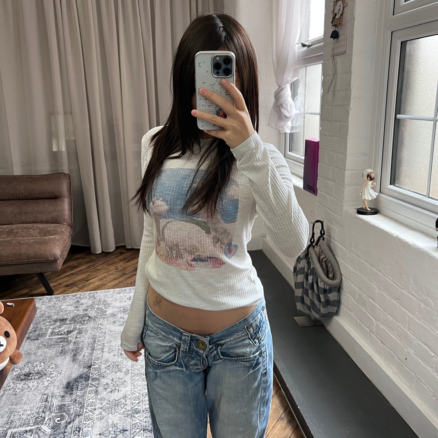 gdrutry faded alpaca graphic white ribbed long sleeve top