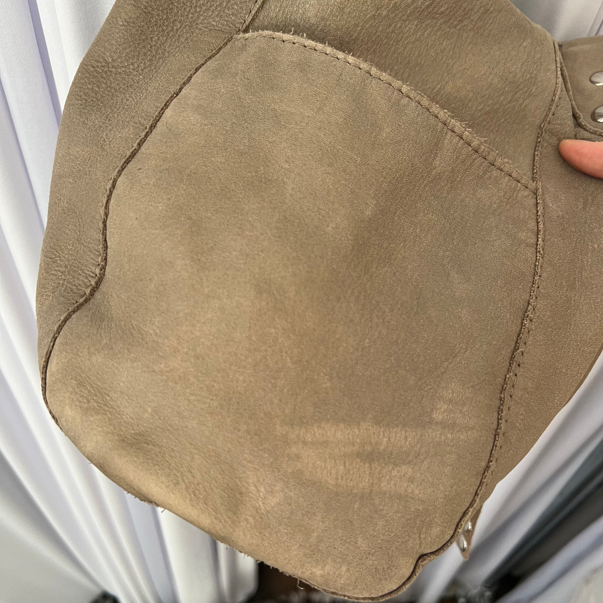 Taupe Brown Leather Studded Fold Over Slouchy Shoulder Bag