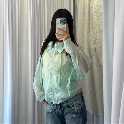 Icey Mint Blue Ruched Sporty Translucent Track Jacket