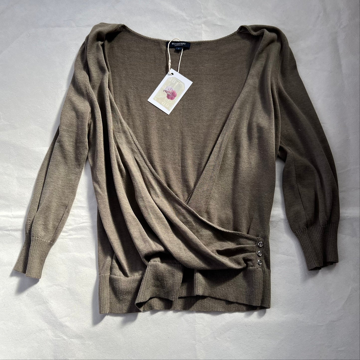 Burberry Beige Brown Wrap Style Blouson Top