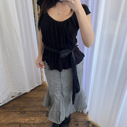 Black Pepe Jeans Ruched Drop Waist Tunic Top