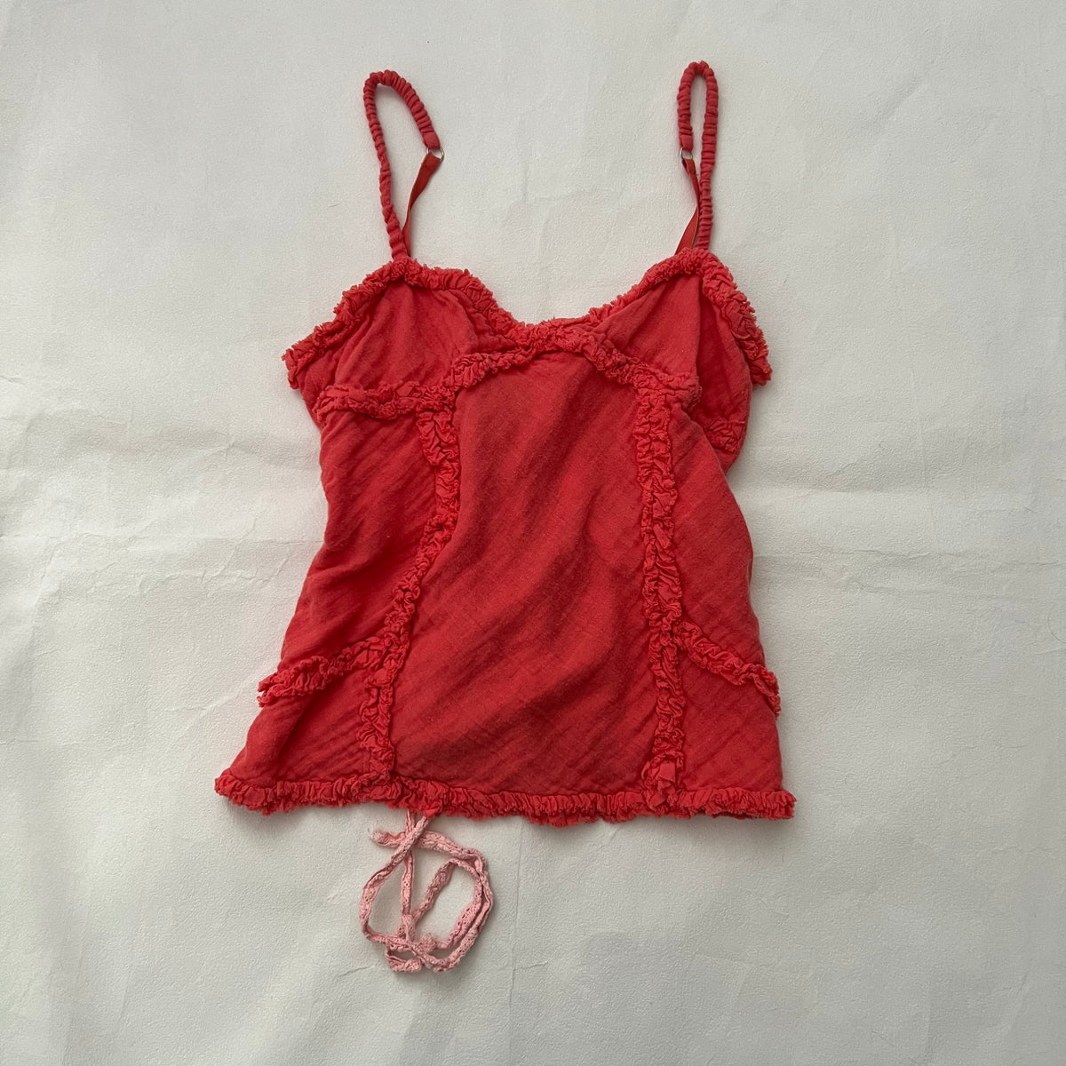 Blood Orange Ruffle Linen Like Lace Up Corset Camisole