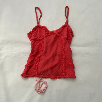 Blood Orange Ruffle Linen Like Lace Up Corset Camisole
