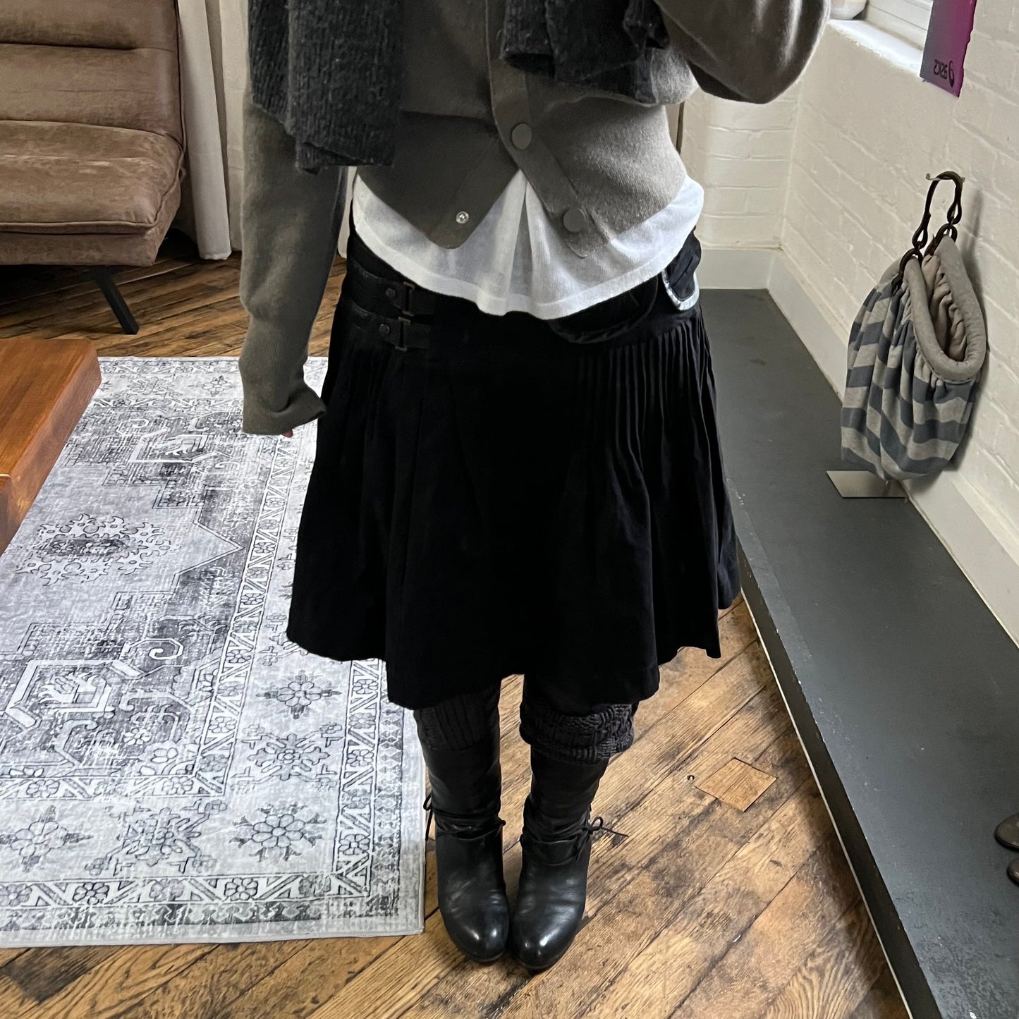 annarita n corpcore utility buckle pocket pleated black midi skirt