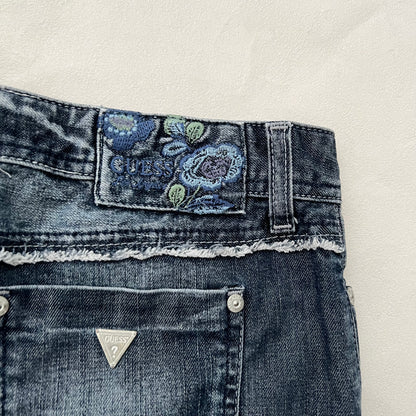 Guess Jeans Medium Wash Denim Blue Floral Ruffle Hem Mini Skirt