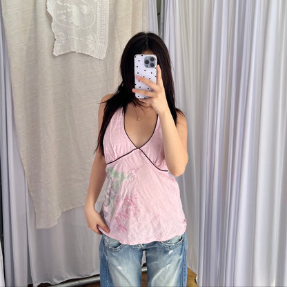 Dept Boho Floral Baby Pink Halter Neck Top