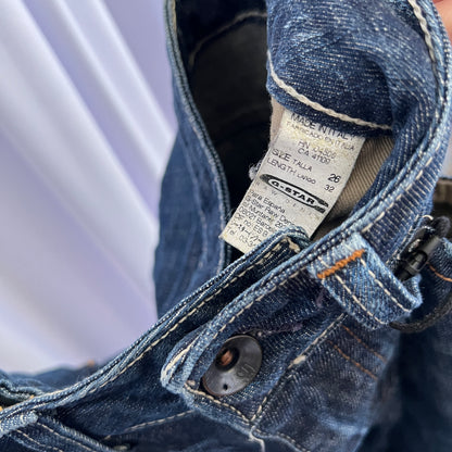 G-star Raw Indigo Dark Wash Low Rise Flared Denim Trousers