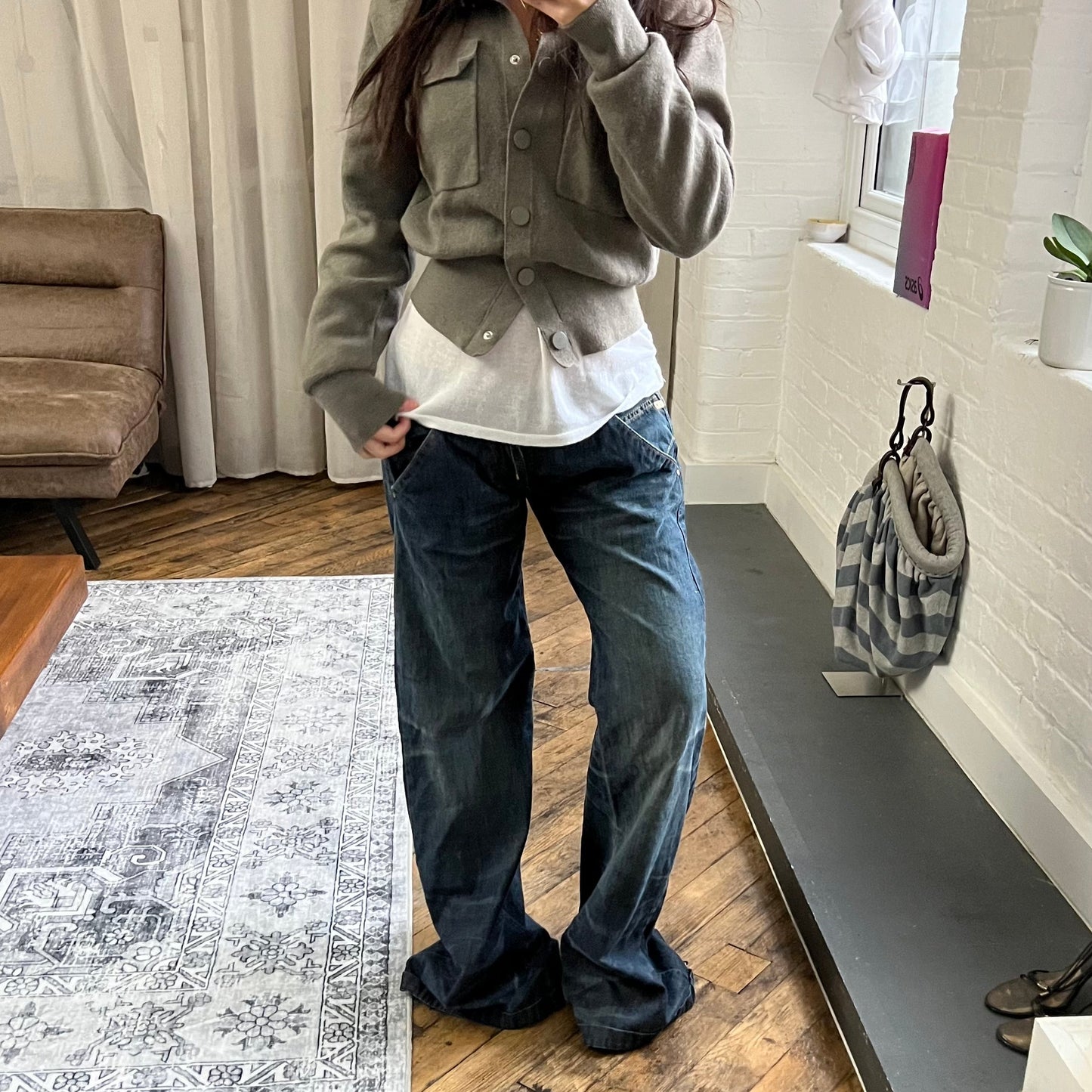 vintage miss sixty indigo wash low rise wide flared leg denim jeans