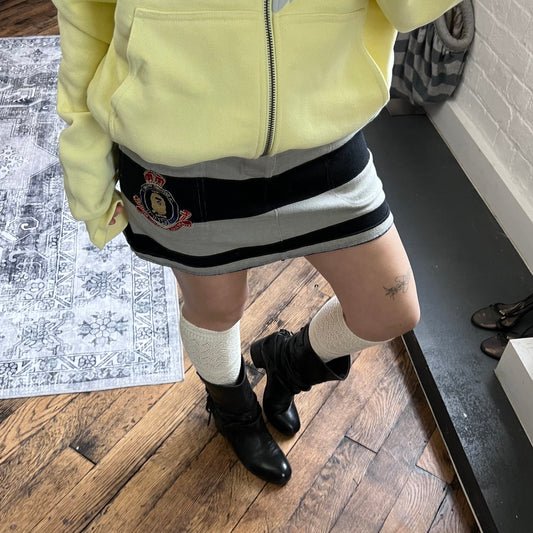 a bathing ape preppy greige black bape patch striped polo style mini skirt