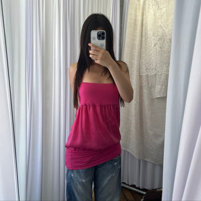 Hot Pink Patrizia Pepe Balloon Hem Open Back Halter Neck Camisole