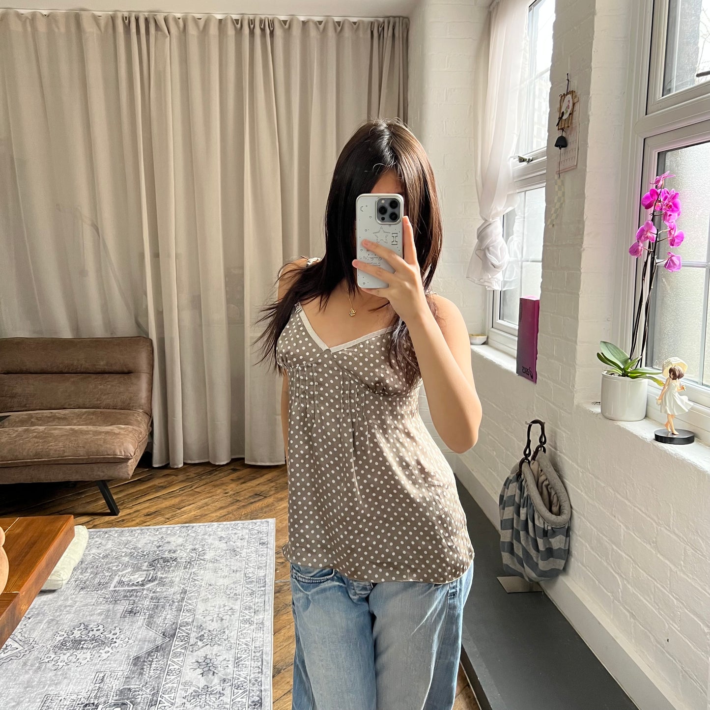 coquette miss brown white polka dot babydoll camisole