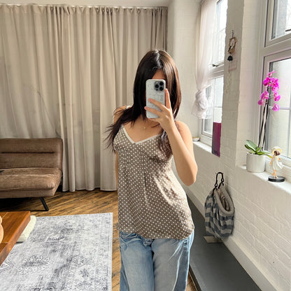 coquette miss brown white polka dot babydoll camisole