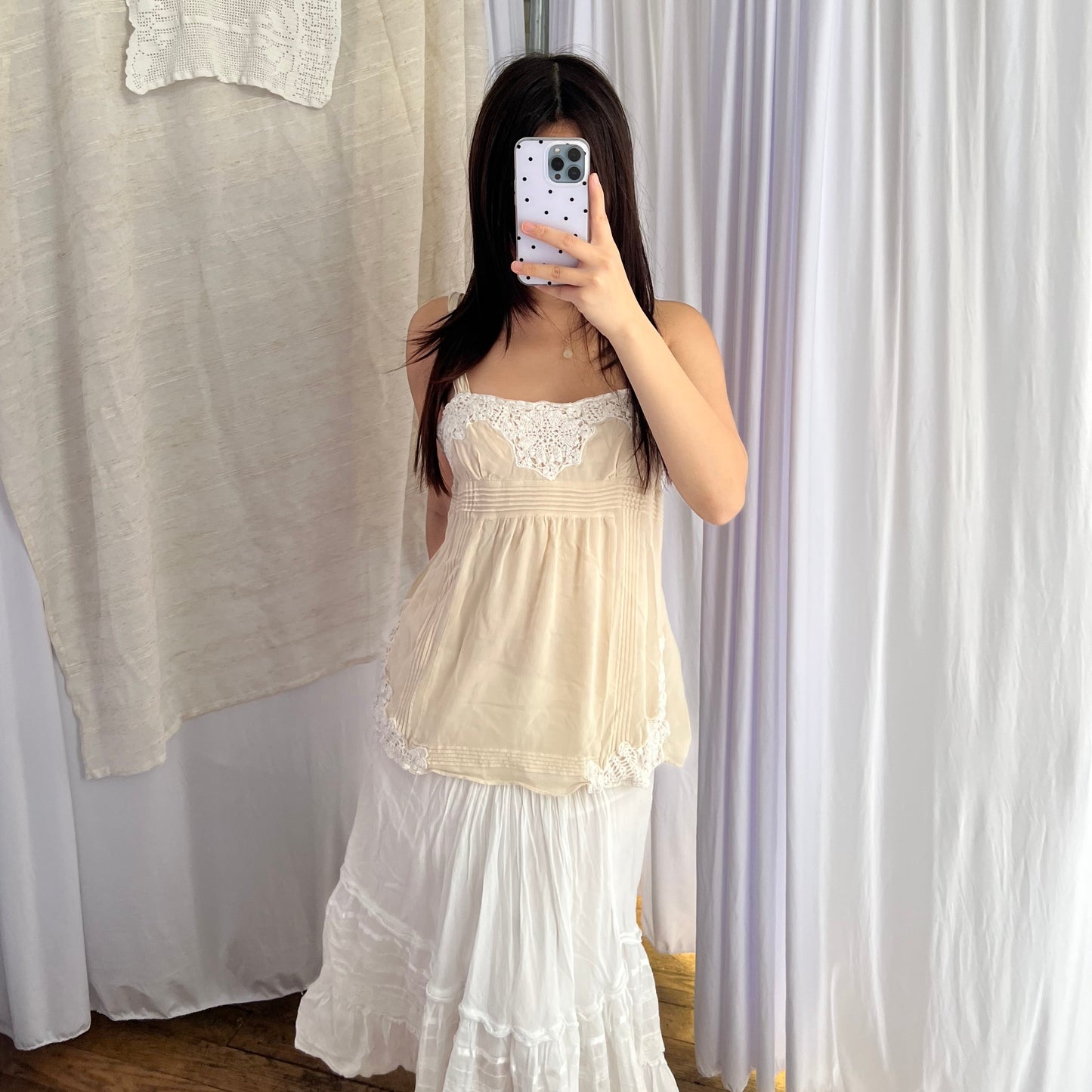 Bcbgmaxazria Cream Butter Yellow White Embroidery Lace Babydoll Camisole