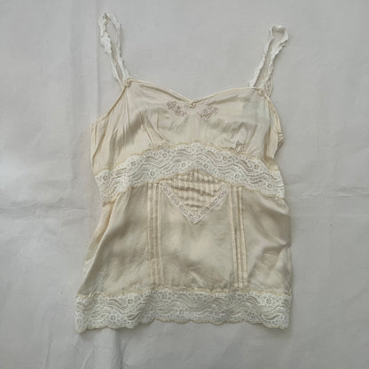 Jill Stuart Ivory Silk Blend Romantic Lace Pleat Cut Out Fitted Camisole