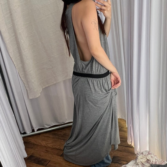 Silvian Heach Grey Racer Cross Back Drop Waist Elastic Band Maxi Dress