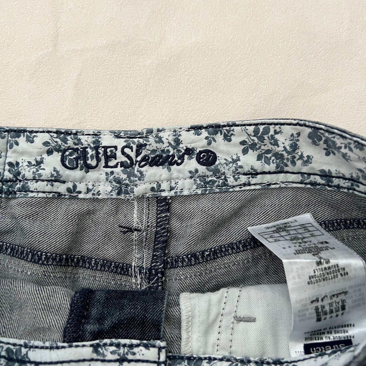 Guess Jeans Medium Wash Denim Blue Floral Ruffle Hem Mini Skirt