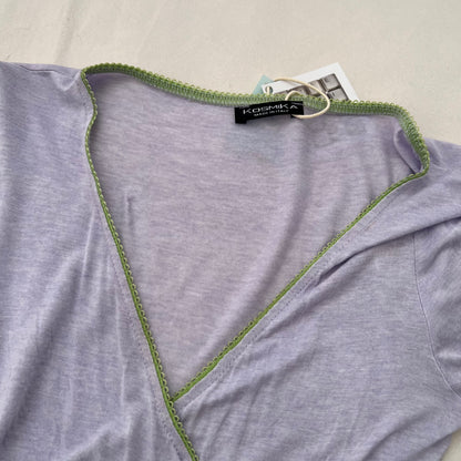 Kosmika Pastel Lilac Wrap Style Polka Dot Rosette Long Sleeve Top