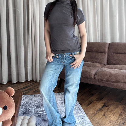 PDK Faded Purple Grey Neck Draped Short Sleeve Sweatshirt