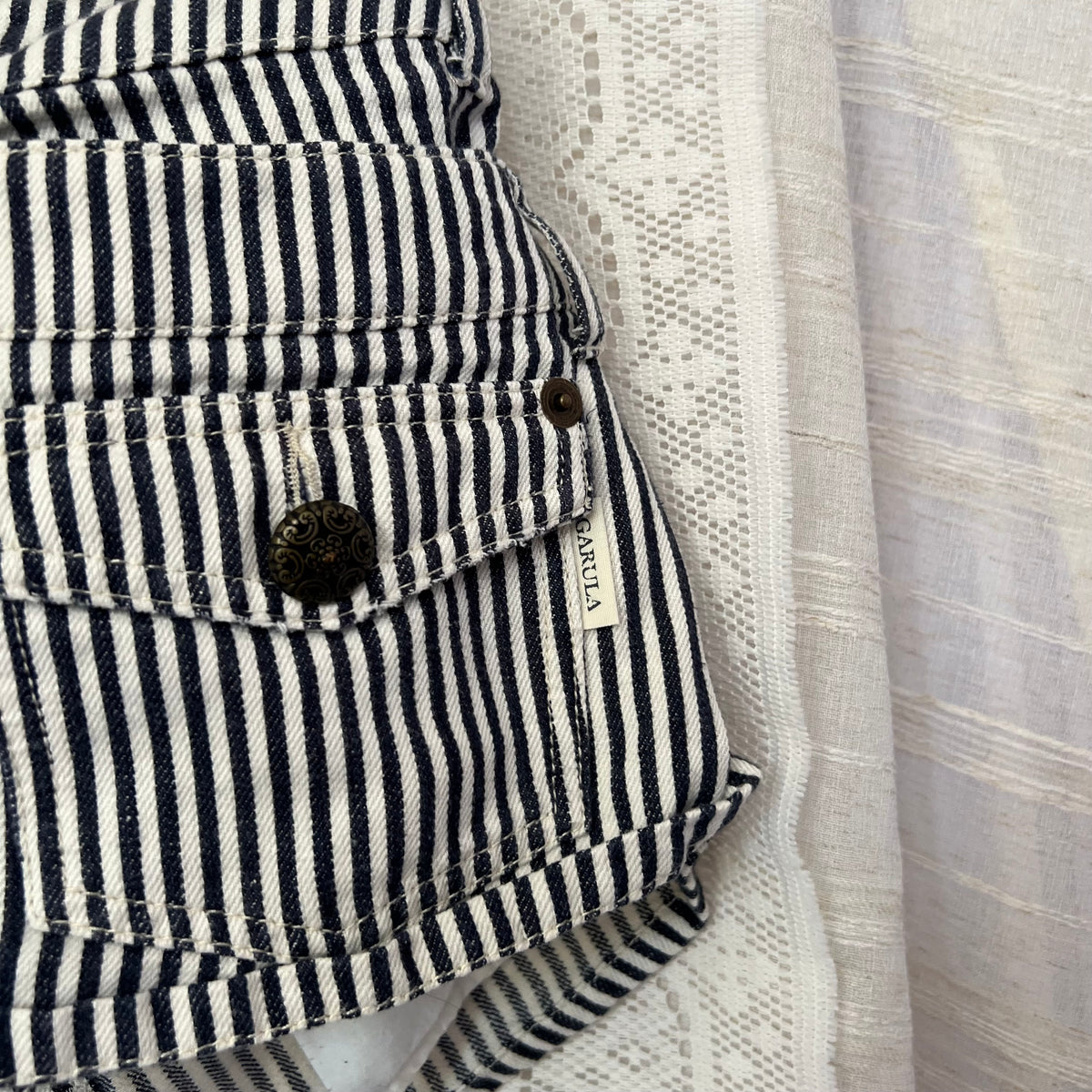 Vintage Garula Pinstripe Navy Blue White Layered Button Shorts
