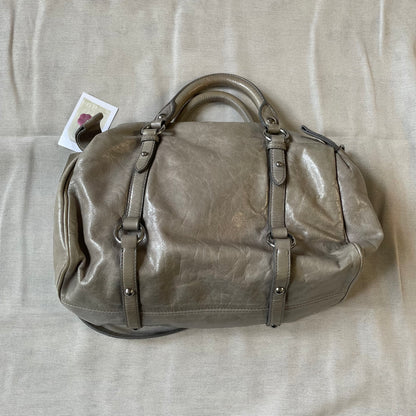 sage green leather silver hardware miu miu vitello lux ribbon 2 way crossbody handbag