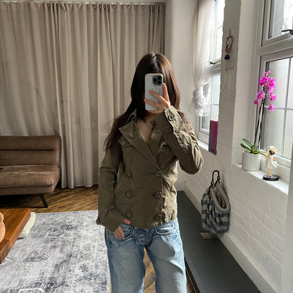 khaki diesel corpcore asymmetric button down trench style jacket