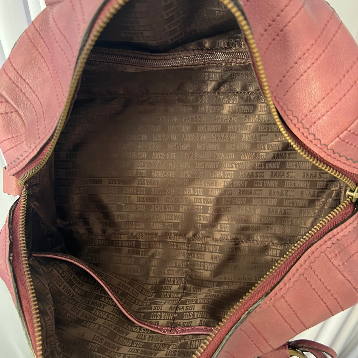 Raspberry Pink Leather Anna Sui Panelled Butterfly Charm Boxy Hand Bag