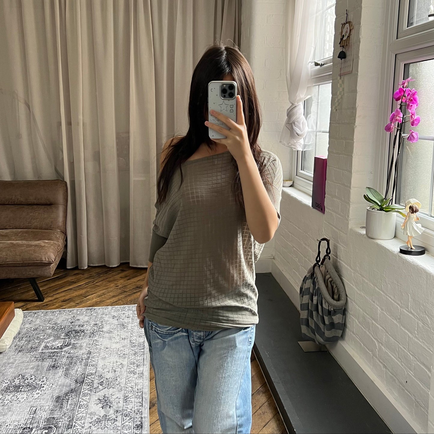 sarah pacini khaki linen patchwork style slouchy oversized knit