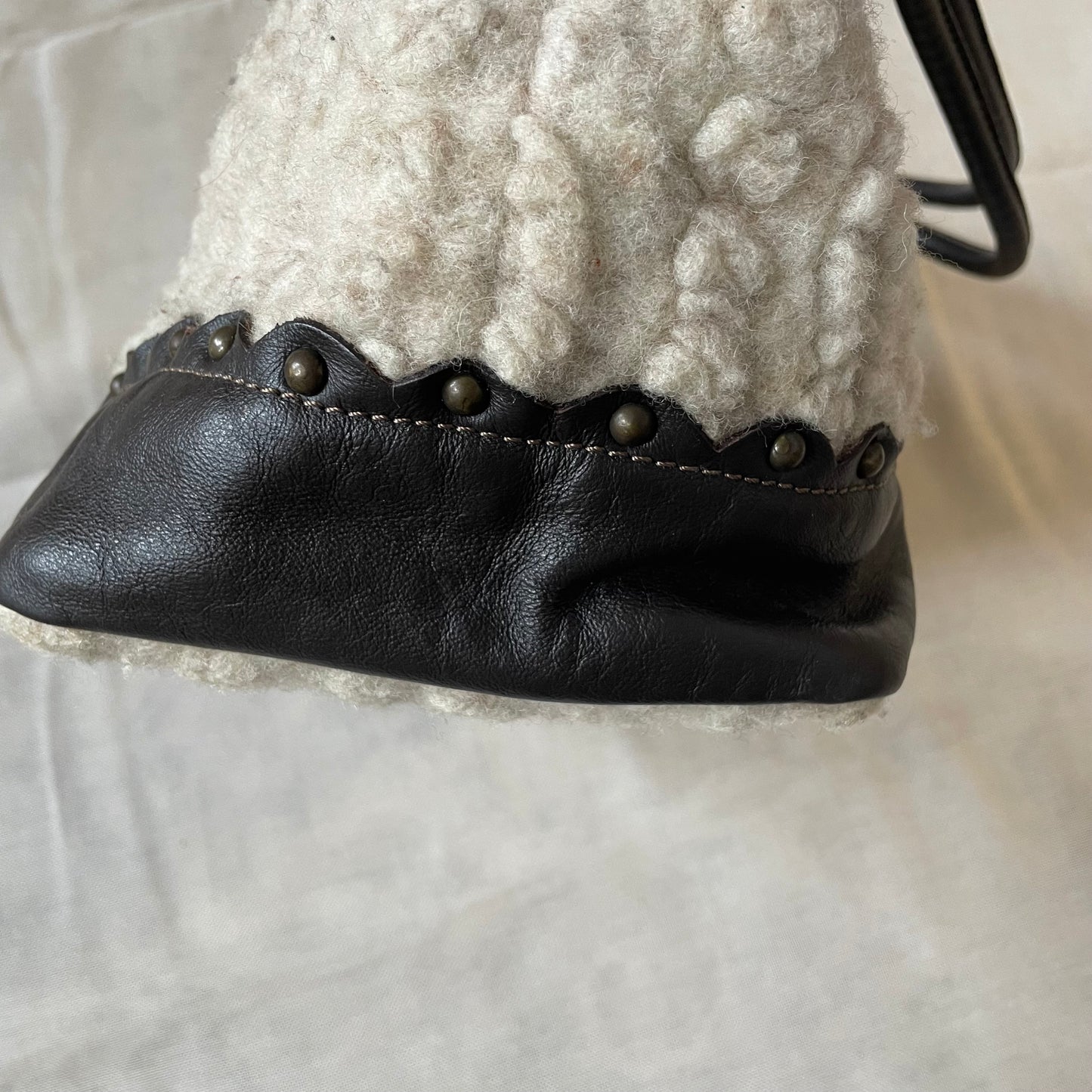 coquette boho roberto gandolfi cream mouton wool dark brown leather puff heart charm shoulder bag