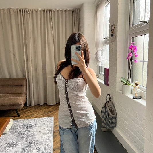 vintage levi's brown white striped button down flared camisole