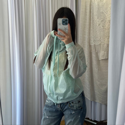 Icey Mint Blue Ruched Sporty Translucent Track Jacket